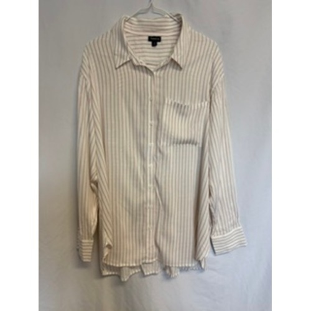 Torrid Womensโ Beige White Striped Button Down Shirt Long Sleeve Size 0 L